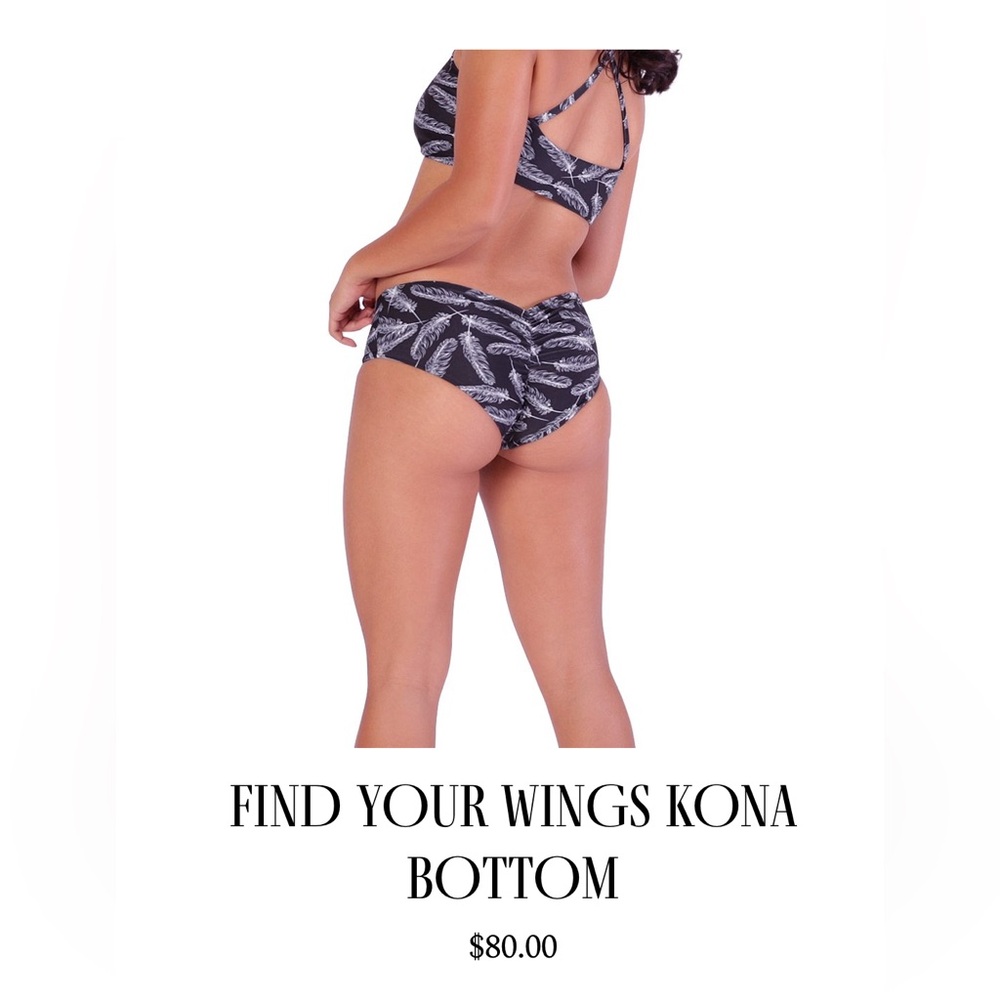 Find Your Wings Kona Bikini Bottom - Monochrome Feather Design